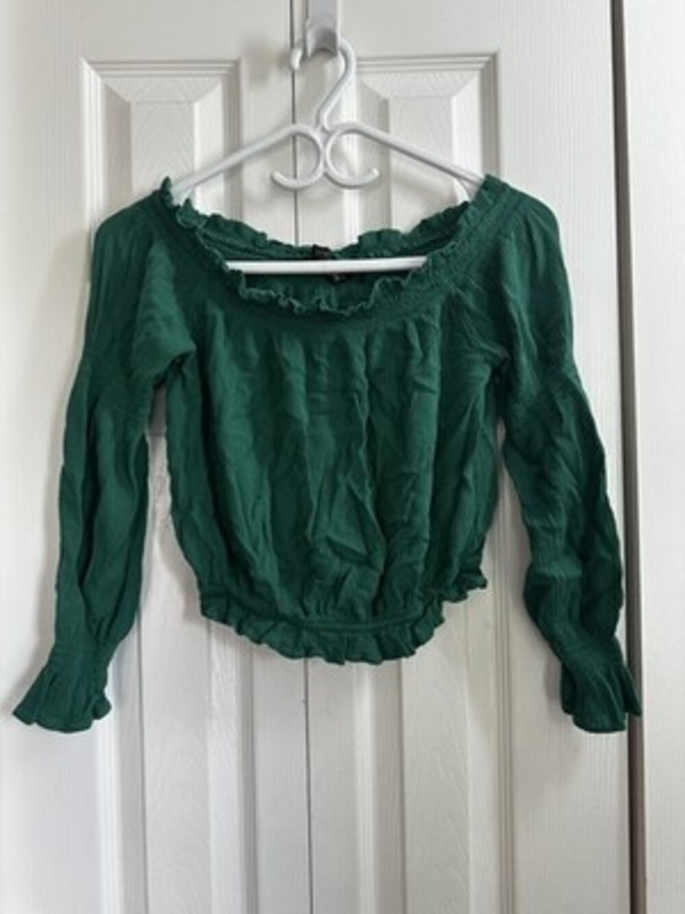 Streetwear Society Emerald Green Smocked Off-the-Shoulder Crop Top #41